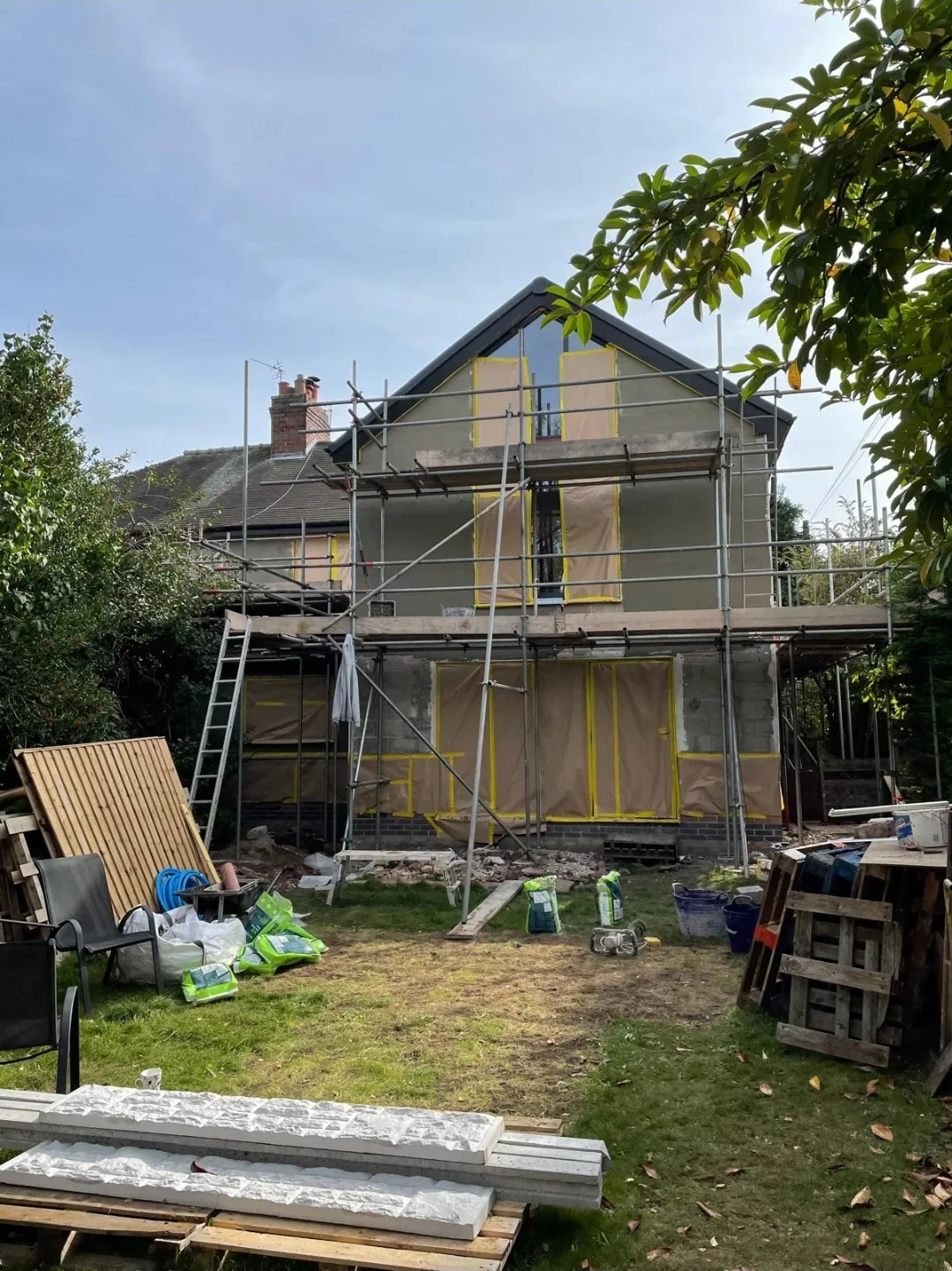 Rear extension at an earlier stage with scaffolding in place