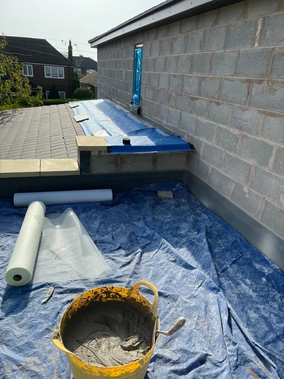 Flat roof and external works in progress on a rear extension
